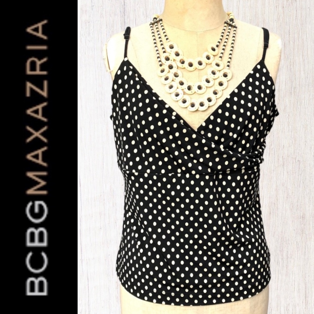 BCBGMaxAzria black and ivory polka dot cami/tank top- L